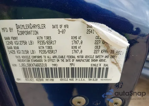 2007 Jeep Liberty Limited Edition z USA, uszkodzony, nr VIN 1J8GL58KX7W665318